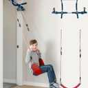 Gym1 Doorway Indoor Swing & Pull-Up Bar Set - Sensory Swing with Rope Ladder - Built-in Pull-Up Bar for Kids Workout Equipment - Easy No-Drill Mount for Indoor Playset - 2-Piece, Red