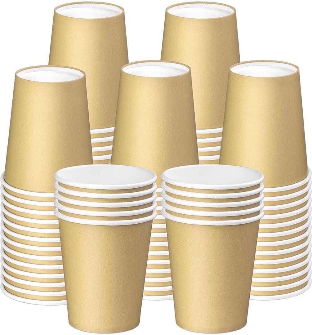 75 Pack 8 oz Disposable Paper Cups, Disposable Coffee Cups, Hot and Cold Beverage Cups for Office, Kitchen, Party, Outdoor Campings (Khaki)