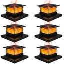 Dynaming 6 Pack Solar Post Cap Lights Outdoor with Flickering Flame Light, Fence Post Solar Lights Fit for 4x4 5x5 6x6 Vinyl/Wooden Posts, High Brightness SMD LED Lighting Decor for Garden Deck Patio