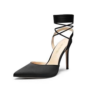 DREAM PAIRS Women's Strappy High Stilletos Heels Pointed Toe Sexy Slingback Lace Up Dress Wedding Pumps Shoes, Size 8.5, Black-Satin, SDPU2436W