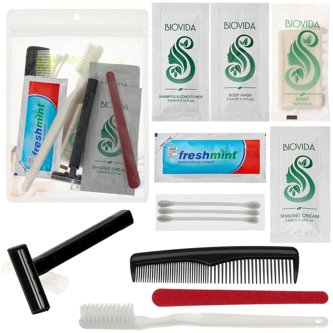 Moda West 24 Hygiene Kits - Bulk Case of Wholesale Basic Toiletry Kits for Men, Women, Travel, Charity 12 Pc Kit