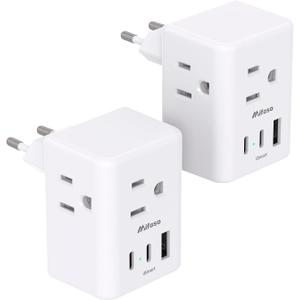 2 Pack European Travel Plug Adapter, International Power Plug Adapter with 3 Outlets 3 USB Charging Ports(2 USB C), Type C Plug Adapter Travel Essentials to Most Europe EU Spain Italy France Germany