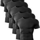 Dalavch 5 Pack Men’s Compression Shirts Short Sleeve Cool Dry Sports Athletic Workout Base Layer Undershirt T-Shirt Tops XL