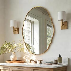 ANDY STAR 30x40 Large Brushed Gold Scalloped Oval Bathroom Vanity Mirror