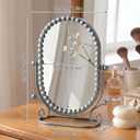 Sliver Vintage Oval Tabletop Mirror - Decorative Floral Metal Frame Vanity Mirror with 360 Adjustable Swivel Stand for Bedroom, Bathroom, Desk, Dressing Table, Retro Style Makeup Mirror