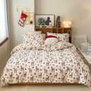 Christmas Duvet Cover Set King,Reindeer Printed Christmas Bedding King Size,Soft Brushed Microfiber Comforter Cover Sets Includes 1 Duvet Cover and 2 Pillow Shams