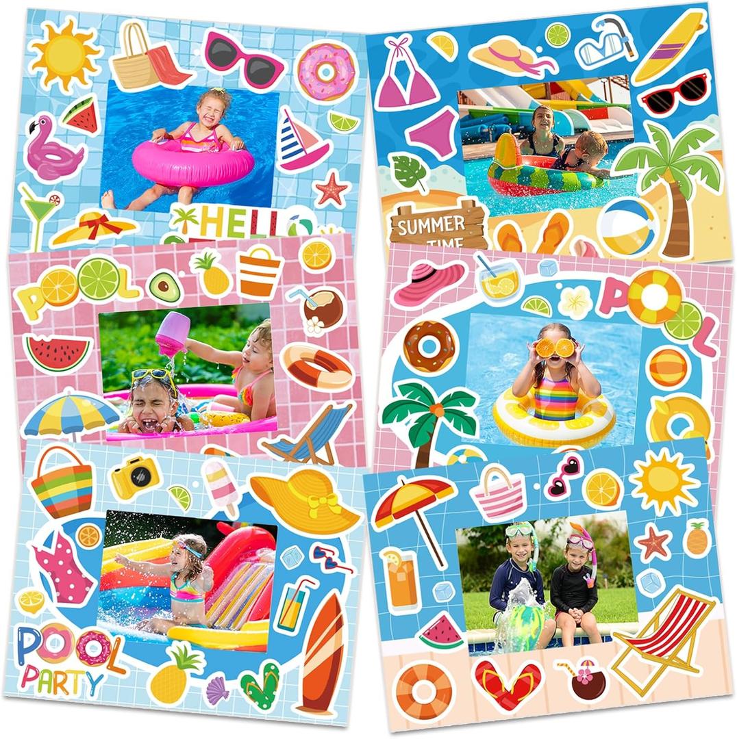 kapitomanio 30 Packs Summer Acitivities Crafts for Kids, Beach Pool Picture Frame Craft Kits Summer Stickers for Back to School Classroom Gifts Party Favors