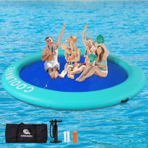 COOLWAVE Inflatable Water Hammock Floating Dock, Inflatable Raft for Family and Friends, Float Ring for Parties, Fits Multiple People, 6 FT/8FT/10FT/12FT (Mint Green + Dark Blue)
