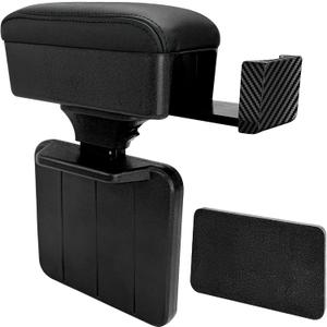 Car Armrest Storage Box with Cup Holder, Adjustable Leather Auto Seat Gap Filler Armrest Extender Pad, Liftable Forearm Wrist Support Center Console Storage Case for SUV Truck (Black)