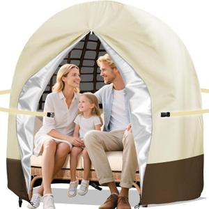 Double Egg Chair Cover Waterproof 420D Oxford Hanging Outdoor Furniture Covers for Patio Wicker Egg Swing Cocoon Chair, 91x80 Inches,Beige