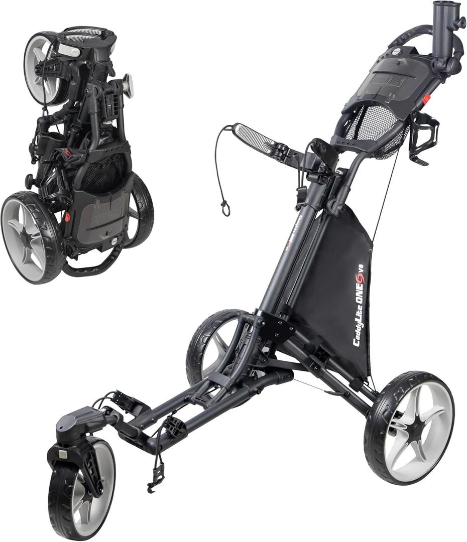 Caddytek CaddyLite One Swivel Version 8 Golf Push Cart Version 8  3-Wheel, 360 Swivel Front Wheel, One-Click Folding, Lightweight, Adjustable Handle (Dark Grey)