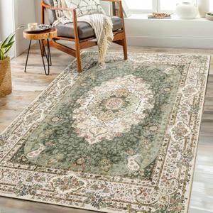 Green Rug 3x5,Washable Area Rugs for Bedroom Living Room Kitchen Entryway,Small Boho Vintage Bohemian Distressed Non Slip Carpet, Floral