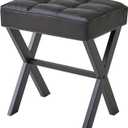 IBUYKE Square Makeup Stool with X-Leg Foot Rest, PU Footrest, Ottoman Seat Vanity Stool, Multi-Use as Small Side Table, for Bedroom, Living Room, Black LG-71B (17.72"-Leather)