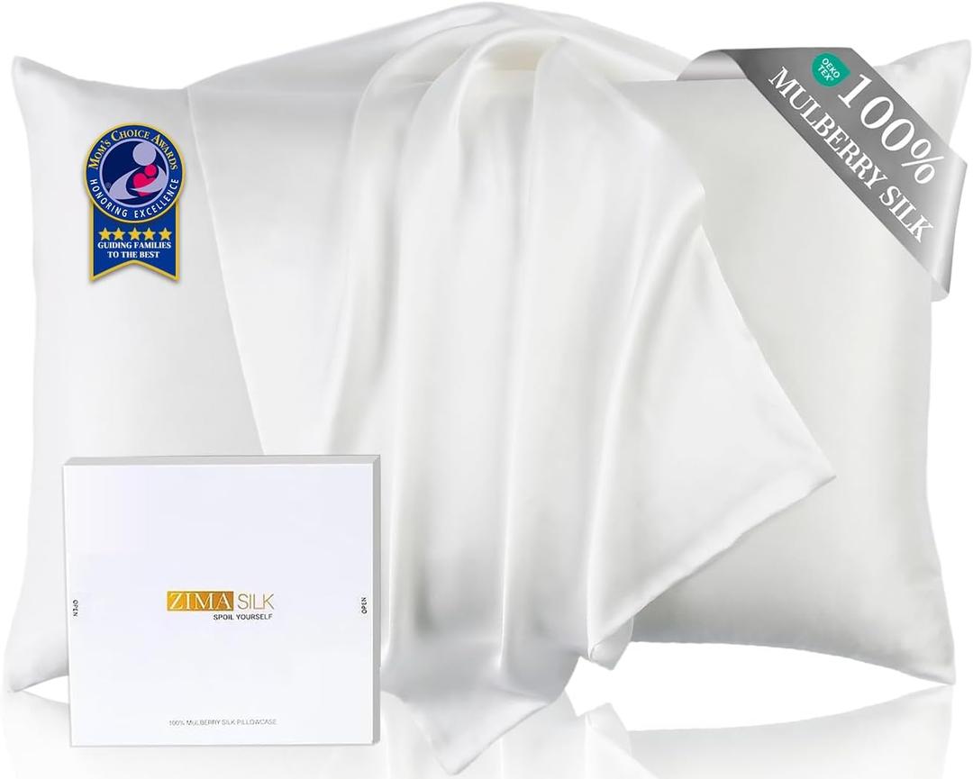 ZIMASILK Upgraded 100% 6A Grade Pure Mulberry Silk Pillowcase for Hair and Skin Silk Pillow Cases with Reinforced Hidden Zipper, More Soft & Durable, Gift Box (King 20"x36" Ivory)