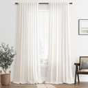 SMABU Linen Curtains 104 Inches Long for Living Room Dining 2 Panels, Cream Flax Textured Drapes, Back Tab Rod Pocket Beige Light Filtering Semi Sheer, Farmhouse Boho Curtain for Bedroom, 52X104