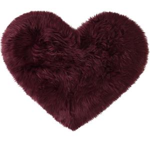 uxcell Heart Shaped Rugs for Bedroom,Small Aesthetic Carpet Girls,Cute Shaggy Floor Mirror Mat,Pastel Furry Throw Rug 2.3ftx3ft, Burgundy