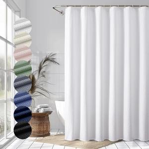 OVZME Berry White Shower Curtain, Embossed Textured Fabric Shower Curtain for Bathroom - Soft Cloth & Hotel Spa Luxury, Water Repellent, Machine Washable Shower Curtain, 72X72, White