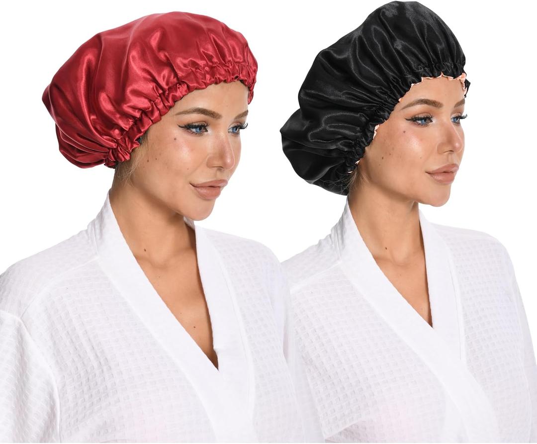 Silk Bonnet for Sleeping 2-Pack, Double Sided Adjustable Satin Cap for Curly Hair Women Men Unisex