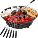 Chocolate Melting Pot Electric Chocolate Fondue Pot Set 3-Section Food Trays with 6pcs Dipping Forks Perfect for Chocolate Cheese Dessert Housewarming Christmas Party Gifts (Black)