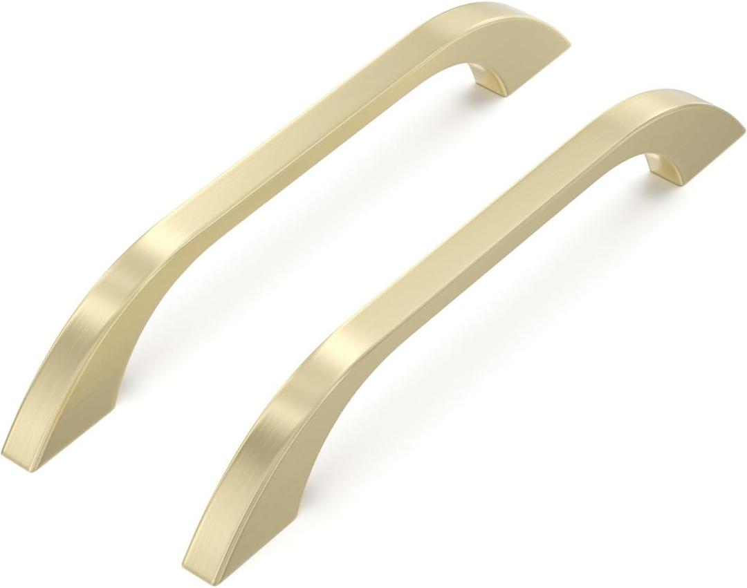 homdiy Gold Cabinet Handles 10 Pack 5 Inch(128mm) Hole Centers Brushed Gold Cabinet Pulls Aluminum Kitchen Hardware for Cabinets and Drawers