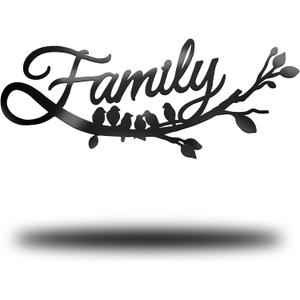 Family Wall Decor Metal Family Wall Sign Cursive Word Black Iron Home Decor Art Rustic Hanging Word Sign Country Home Decoration for Dining Room Kitchen Door Decoration  (13 Inch)