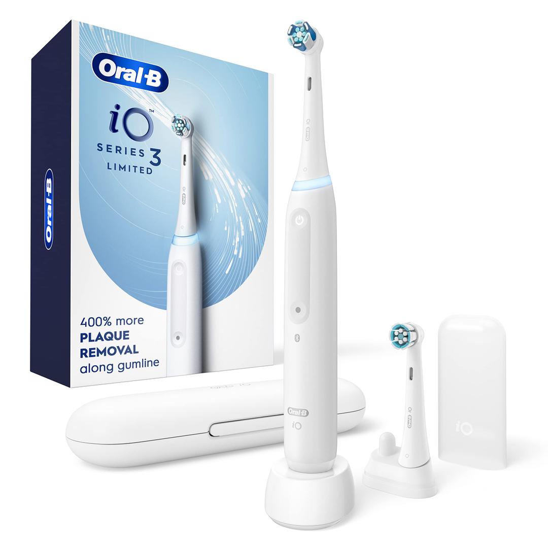 Oral-B iO Deep Clean Rechargeable Electric Toothbrush, White, iO Series 3 Limited, 1 Brush Heads, Travel Case, Pressure Sensor, 3 Cleaning Settings, 1-Minute Timer