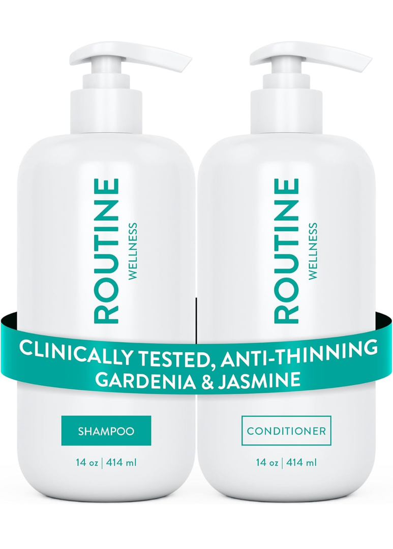 Routine Wellness Shampoo and Conditioner Set for Thinning Hair - Biotin DHT Blocker Women & Men - Color Safe Shampoo for Healthier Hair - Gardenia & Jasmine 14oz (Pack of 2)