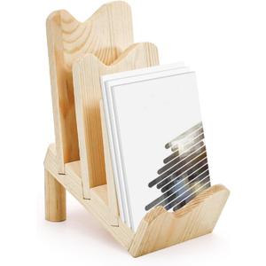 Suwimut Brochure Holder, 3-Tier Pine Wood Brochure Display Stand Trifold Literature Holder, Postcard Display and Countertop Wooden Display Stand for Flyer Pamphlet Magazine Booklets Menu