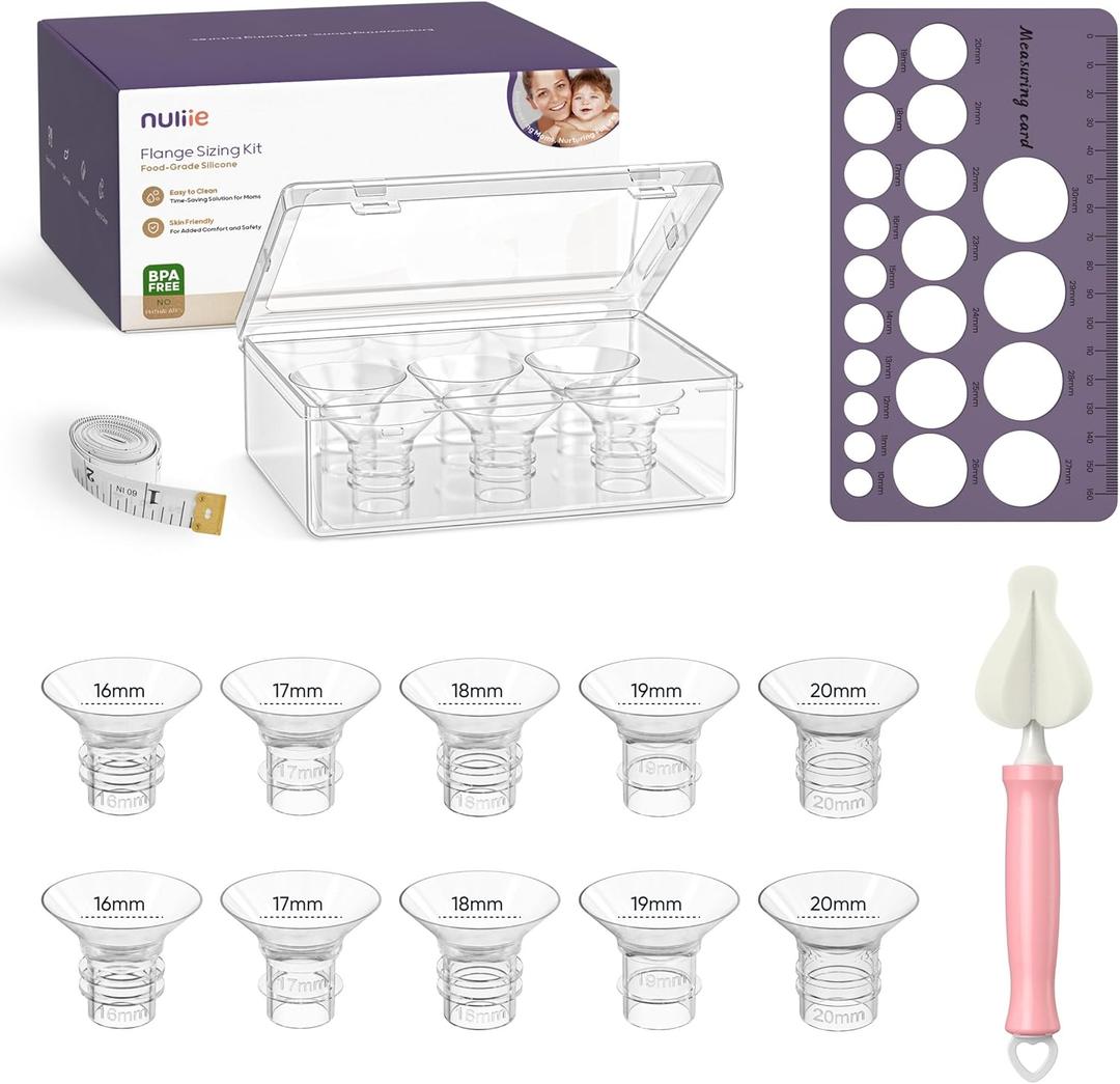 Nuliie 10PCS Silicone Flanges Insert Replacement Kit, Flange Sizing Kit 16/17/18/19/20mm for 24mm Flange/Shield Breast Pumps, Pumping Essential Kit for Moms