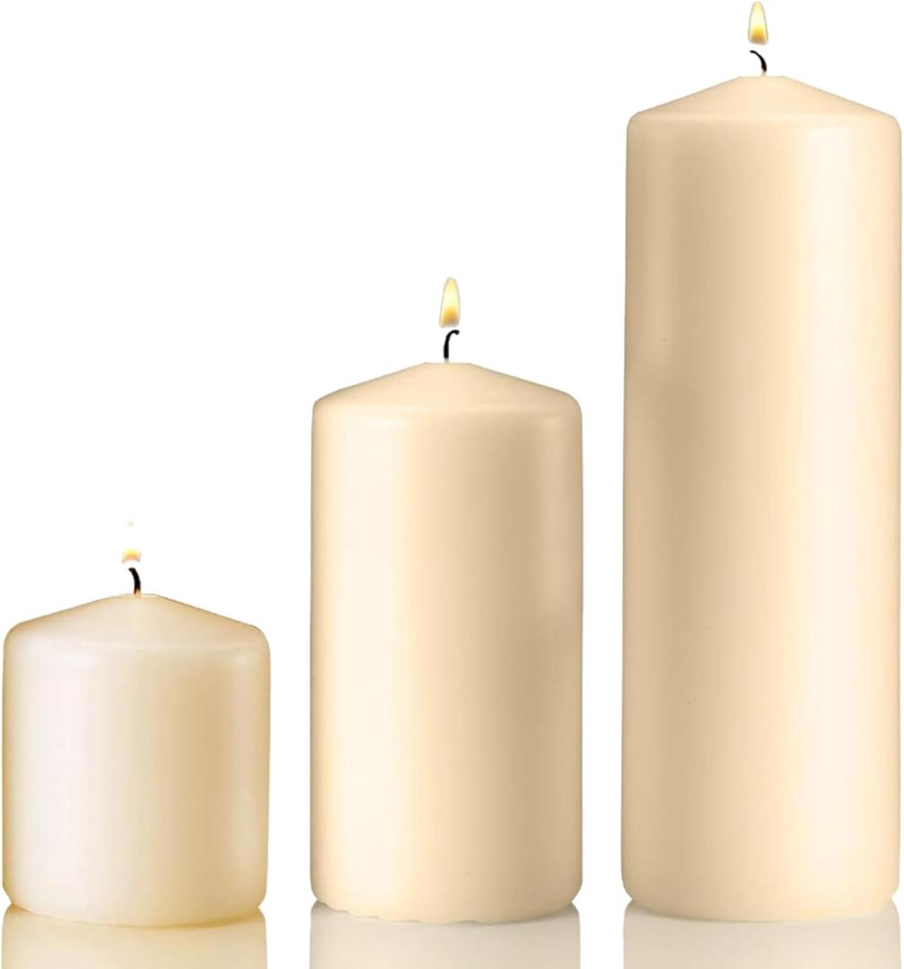Ivory Pillar Candles Set of 3 - Dripless Unscented Candles - 3x3, 3x6 & 3x9 Decorative Candles for Home Decor & Table Centerpieces, PARNOO