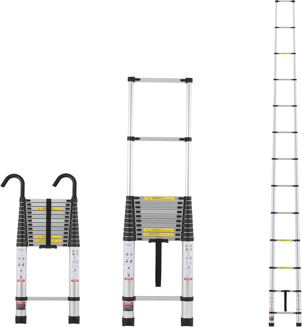 VEVOR Telescoping Ladder, 16.4FT Aluminum Lightweight Extension Ladder, Multi-Button Retraction Collapsible Ladder, 375 LBS Capacity with Non-Slip Feet, Portable Compact Ladders for Home, RV, Loft