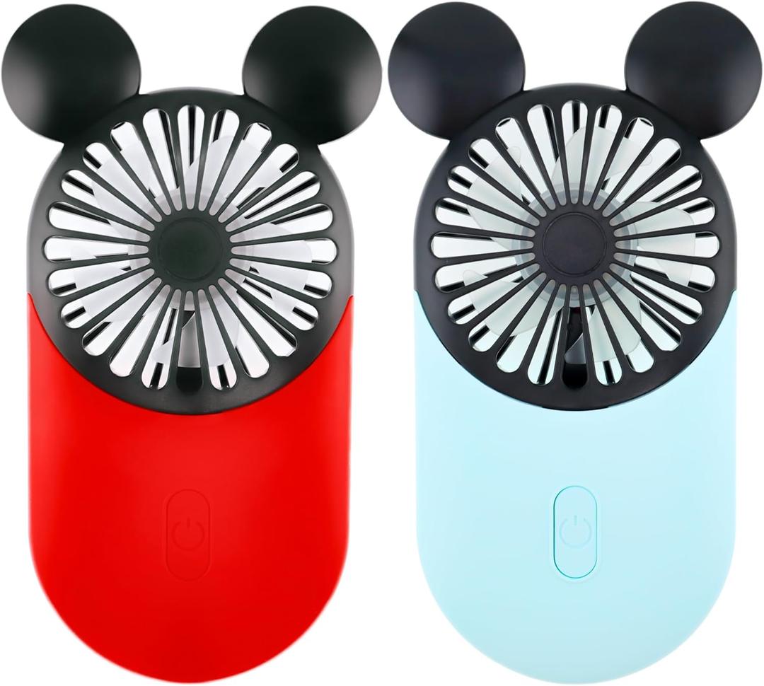 Cute Mouse Personal Mini Fan, Rechargeable Handheld USB Fan, 3 Adjustable Wind Speeds and Wearable Design, Portable Pocket Size for Travel/Outdoor/Vacation/Park Trip (Red+Blue)