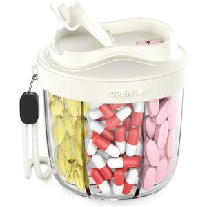 Pill Organizer, Pill Dispenser with 7 Large Compartments, Portable Pill Box for Travel, Anti-Mix Design & Wide Opening Design, Easy Access to Vitamin Dispenser, Includes 20 Blank Stickers(White)
