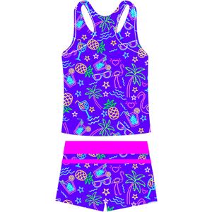 UNIFACO Girls Swimsuits Two Piece Tankini Bathing Suits Boyshort Summer Beach Rash Guard Swimwear for 4-13T (L)