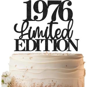 Limited EDITION 1976 Cake Topper - Black Glitter Happy 50th Birthday Party Cake Decoration Supplies, Cheer to 50 Years Cake Bunting Decor for 50th Birthday Party Photo Booth Props