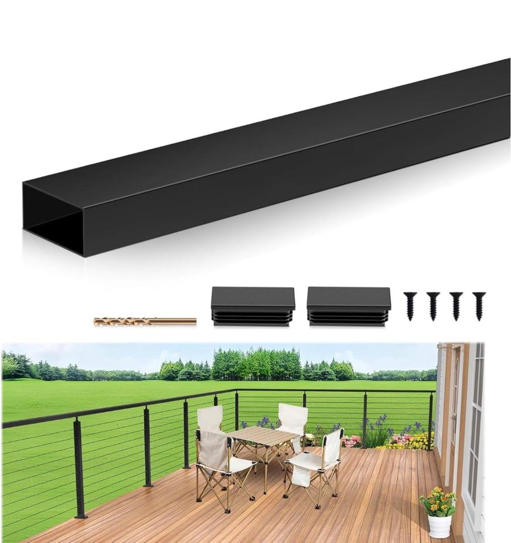 78"' Stainless Steel Handrail, 1 Pack Matte Black Handrail Cuttable Rectangular Top Rail with Nylon End Caps for Deck Stair Indoor Outdoor Cable Railing System(2"x1")