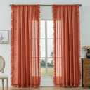 Rust Orange Linen Curtains 84 Inches Long 2 Panels Autumn Fall Farmhouse Scalloped Curtains for Bedroom Living Room, Rod Pocket Privacy Cottage Ruffled Curtain Semi-Sheer Window Drapes, W58 x L84 Inch