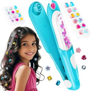 Yoloflix Hair Gem Stamper Kit, Bling Hair Jewels for Girls, Hair Styling Tool with Reusable Shining Diamonds, Christmas Birthday Arts & Crafts Gift for 5-12 Year Old Girl(Blue)