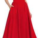 Casual Dresses for Women Boho Spaghetti Strap Corset Midi Dress with Pockets Low Cut Flowy Pleated Bustier Sundress (Small, Red)