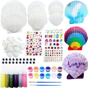 Shell Painting Kit, Art and Craft Kits, DIY Painting Crafts Set Included Sea Shell, Brushes, Stickers, Eyes, Glitter Glue for Activities DIY or Home Decor