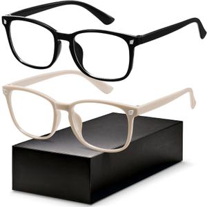 Blue Light Blocking Glasses - Fashion Square Eyeglasses, Anti UV Ray Computer Gaming Glasses Blue Blockers for Women/Men (Black & Light Coffee)