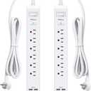 2 Pack Power Strip, 12FT Long Extension Cord, Surge Protector with 6 Outlets and 4 USB Ports (2 USB C), Flat Plug Overload Protection, Extension Cord 10+ ft, Wall Mount for Home Office Dorm College