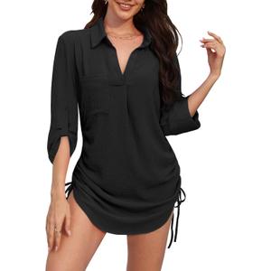tagunop Women's Coverup Relaxed Fit Drawstring Beach Shirt | Womens Bikini Swimwear, Beach Dress Outfits, Shirt Mini Dress, Vacation Casual Clothes, Daily Wear Dress, Summer Cover Ups, XXL