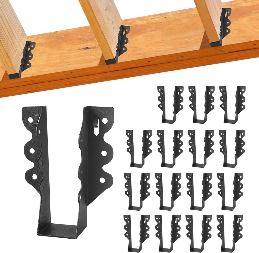 16 Pcs 2"x 6" Joist Hanger,Q235B Steel Face Mount Joist Hangers,Black Powder Coated Hurricane Ties for Rafter, Rafter Brackets for Floor, Deck and Ceiling Joists