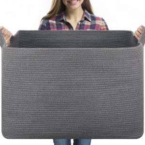 118L Extra Large Blanket Basket, 24.8" x 17.7" x 17.2" Woven Storage Basket for Living Room, Rectangle Nursery Blanket Storage for Toys, Towels, Dirty Clothes (Grey)