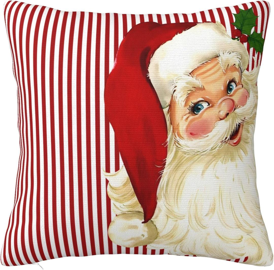JOOCAR Christmas Decorations Pillow Cover 24x24 inch Red Stripes Santa Throw Pillow Cover Farmhouse Christmas Decoration Xmas Decor Winter Holiday Cushion Case for Sofa Couch (Style 14)