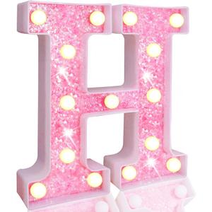 Pooqla LED Marquee Letter Lights, Light Up Pink Letters Glitter Alphabet Letter Sign Battery Powered for Night Light Birthday Party Wedding Girls Gifts Home Bar Christmas Decoration, Pink H