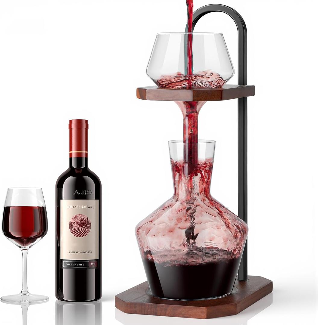 Wine Decanter, High-Efficiency Wine Decanter, Borosilicate Glass Decanter and Funnel, with Solid Wood Base & Stainless Steel Stand, for Home, Bar, Restaurant, Ideal Gift for Wine Lovers