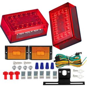 6inch Boat Trailer Lights LED Kit, Submersible Trailer Light Rectangular Stop Turn Tail License Plate Boat Trailer Light kit w/Amber Marker Lights, 25ft Wiring Harness