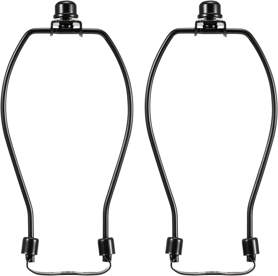 Lamp Harp 7 Inch, Saangseon Light Duty Polished Black Lamp Shade Holder Replacement with Finial and Detachable 3/8 Saddle Base, Set of 2 DIY Lighting Accessories